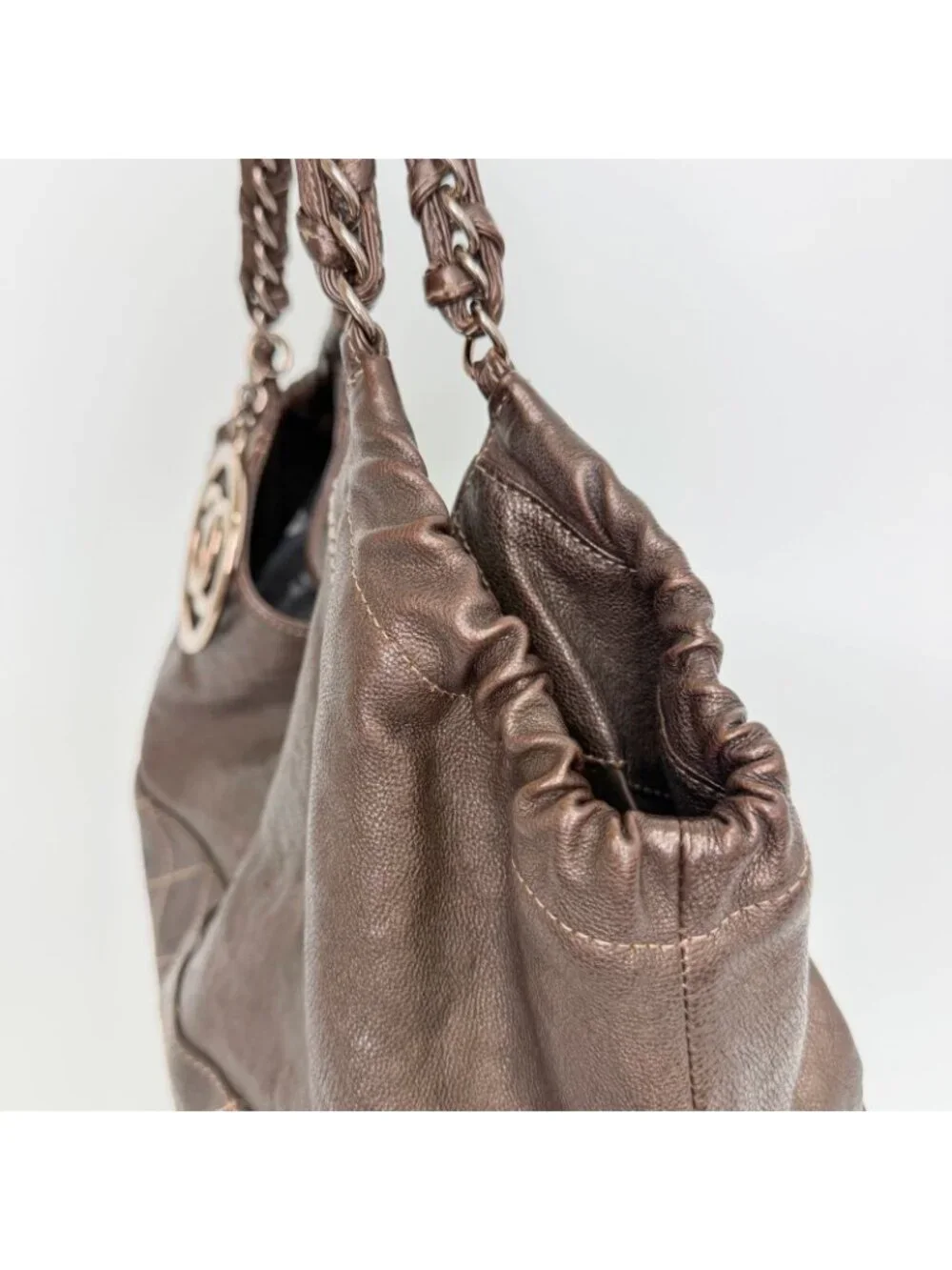 Chanel CC Logo Quilted Chain Tote Shoulder Bag Leather Brown Vintage